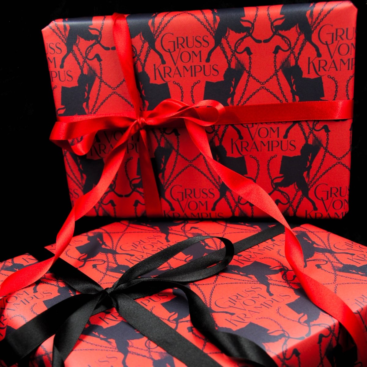 Gruss Vom Krampus Red & Black Wrapping Paper| Gothic Christmas Gift Wrap - The Gothic Stationery Company - Gift Wrap