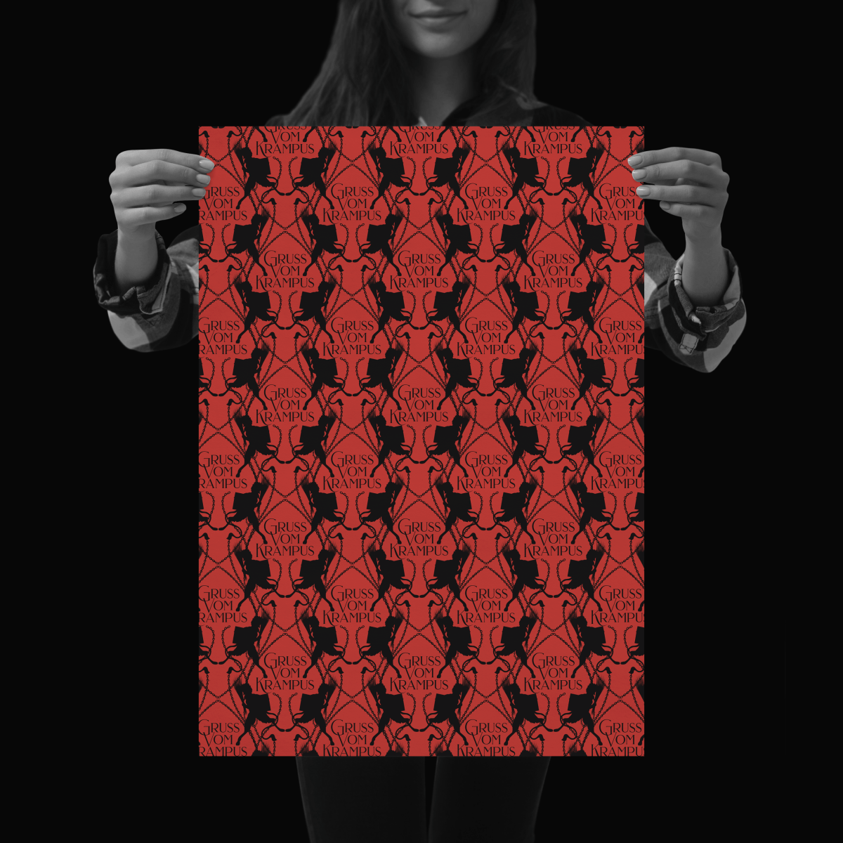 Gruss Vom Krampus Red & Black Wrapping Paper| Gothic Christmas Gift Wrap - The Gothic Stationery Company - Gift Wrap