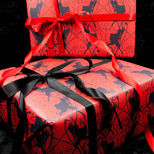 Gruss Vom Krampus Red & Black Wrapping Paper| Gothic Christmas Gift Wrap - The Gothic Stationery Company - Gift Wrap