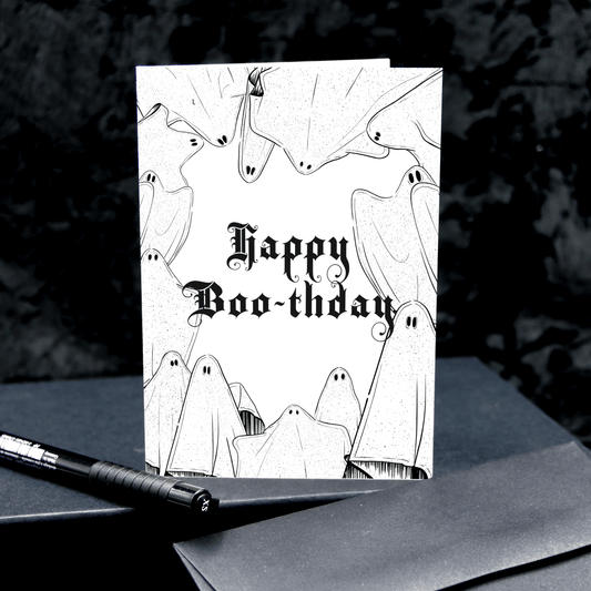 Feliz día del abucheo | Tarjeta de cumpleaños gótica linda | Tarjeta de felicitación fantasma
