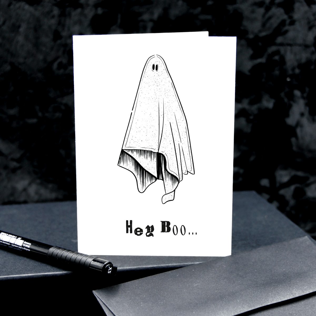 Hey Boo | Ghost Greetings Card | Gothic Blank Card