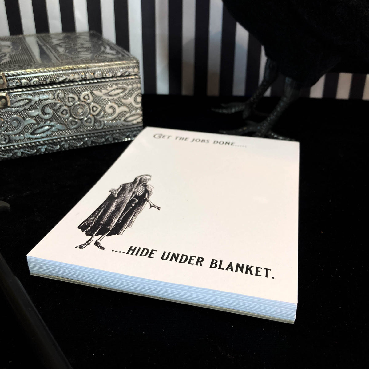 Hide Under Blanket Skeleton Notepad - The Gothic Stationery Company - Notepads