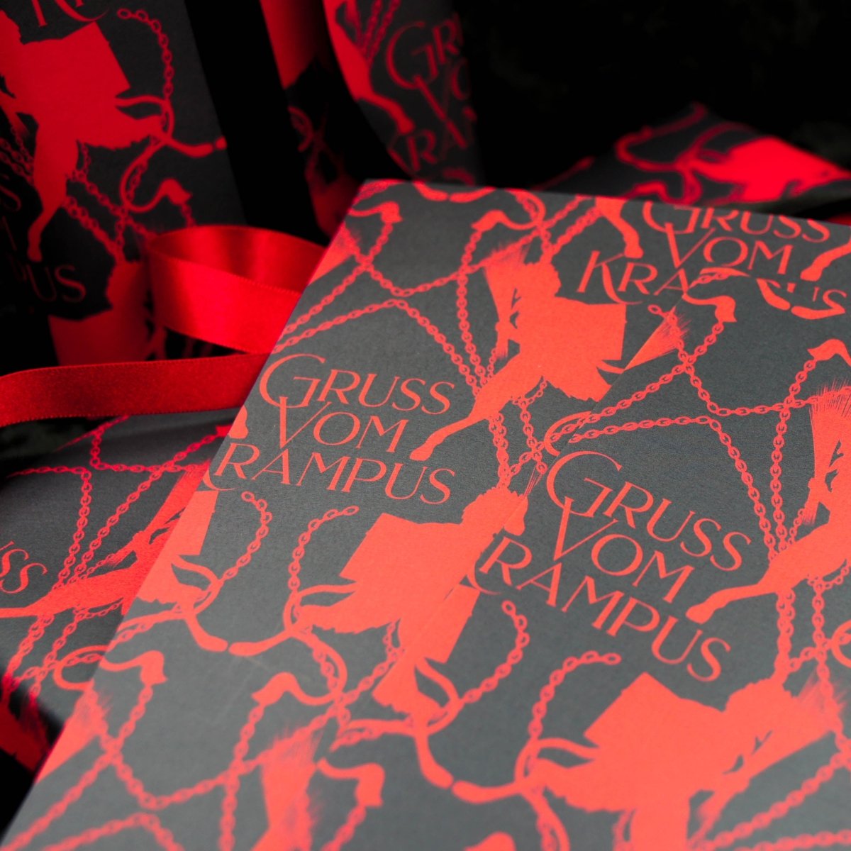 Krampus Black And Red Wrapping Paper| Gothic Christmas Gift Wrap - The Gothic Stationery Company - Gift Wrap