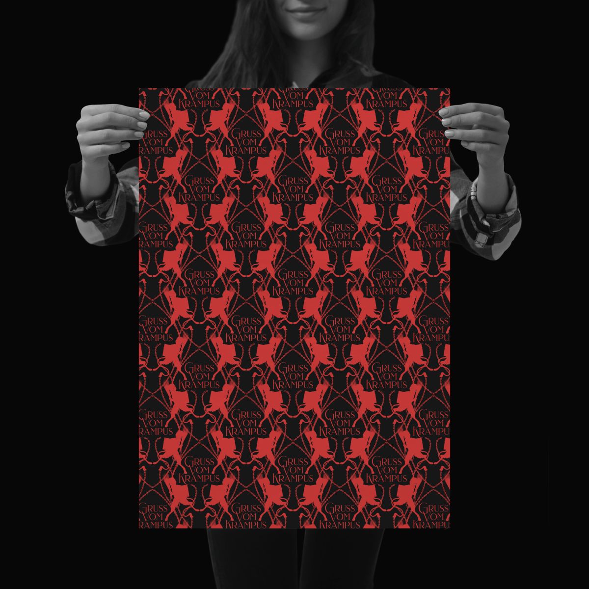 Krampus Black And Red Wrapping Paper| Gothic Christmas Gift Wrap - The Gothic Stationery Company - Gift Wrap