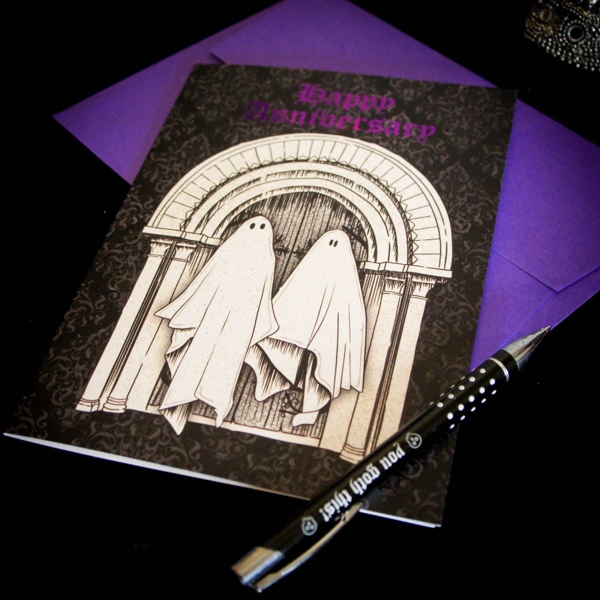 Carte d'anniversaire de mariage gothique fantôme de luxe