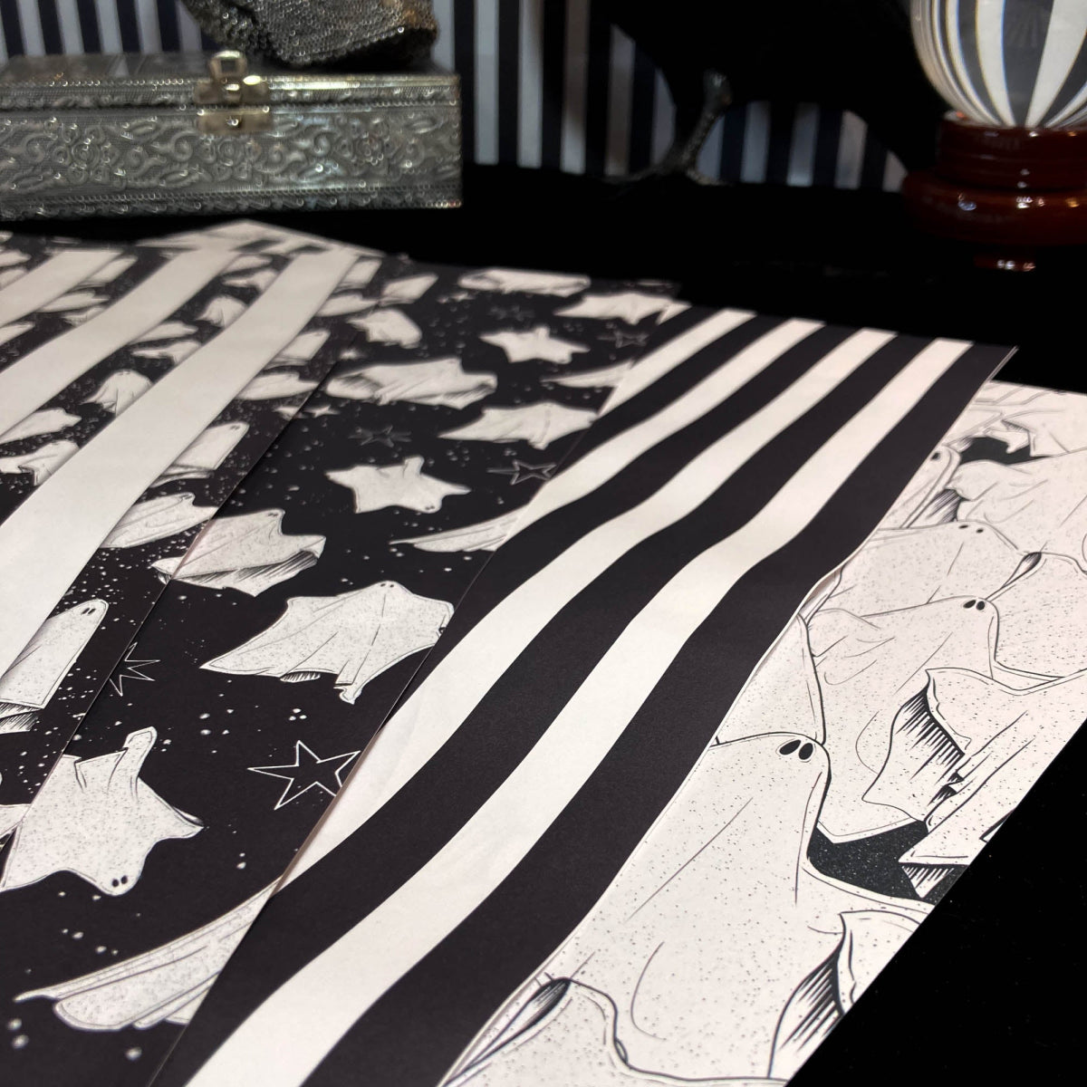 Monochrome Ghost Gift Wrap Pack - The Gothic Stationery Company - Gift Wrap