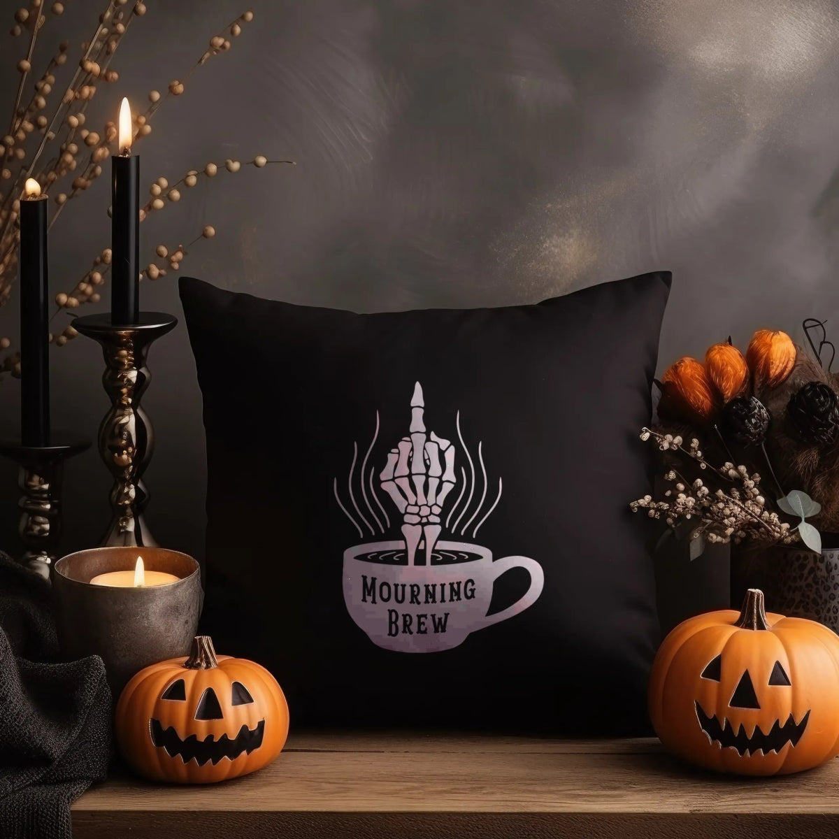 Mourning Brew Gothic Cushion - The Gothic Stationery Company - Homeware