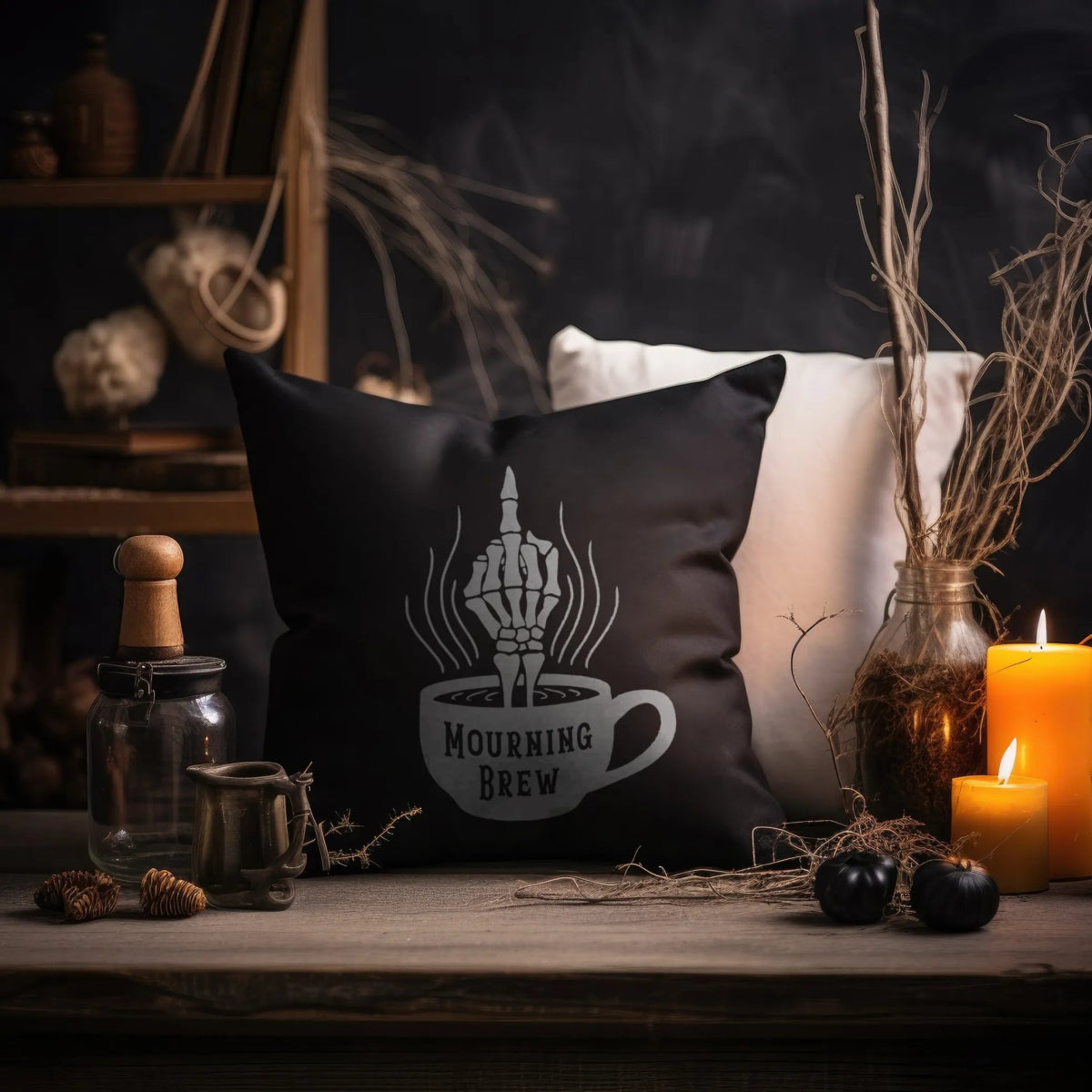 Mourning Brew Gothic Cushion - The Gothic Stationery Company - Homeware