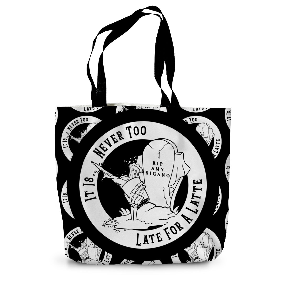 Never Too Late For A Latte Canvas Tote Bag - The Gothic Stationery Company - Homeware