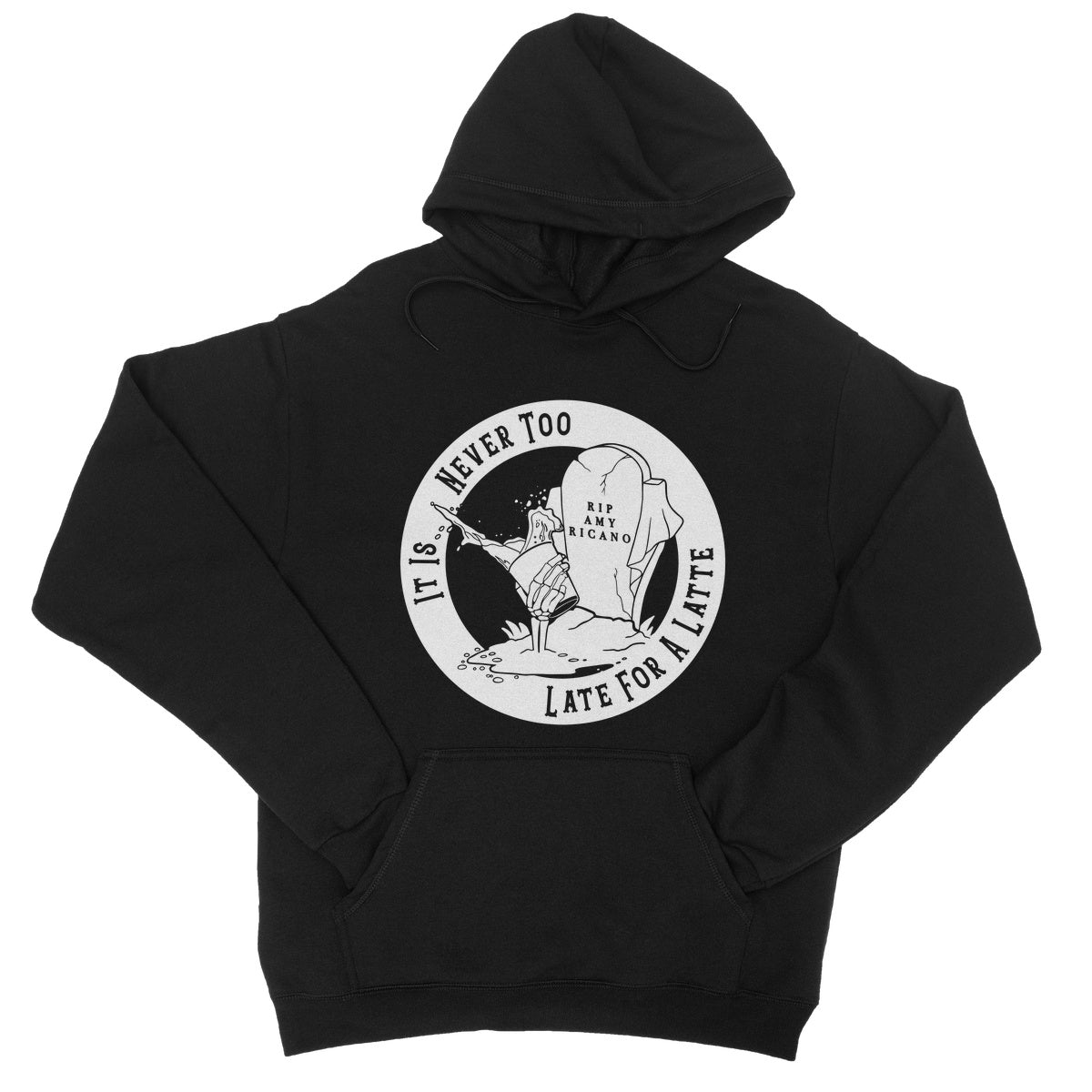 Never Too Late For A Latte College Hoodie - The Gothic Stationery Company - Apparel