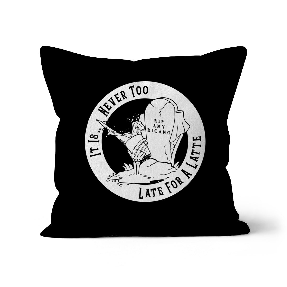 Never Too Late For A Latte Cushion - The Gothic Stationery Company - Homeware