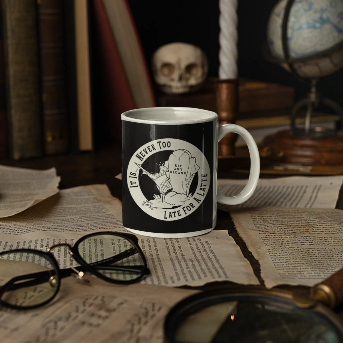 Never Too Late For A Latte Mug - The Gothic Stationery Company - Homeware