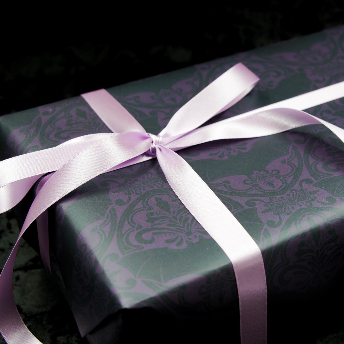 Purple Bat Damask Wrapping Paper - Gothic Gift Wrap - The Gothic Stationery Company - Gift Wrap