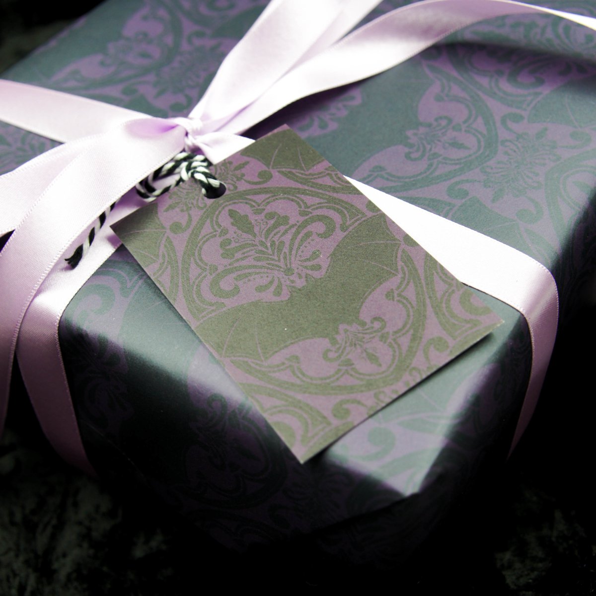 Purple Bat Damask Wrapping Paper - Gothic Gift Wrap - The Gothic Stationery Company - Gift Wrap