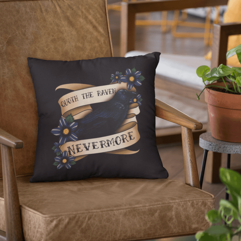 Quoth The Raven Cushion Vegan Suede - The Gothic Stationery Company - Homeware