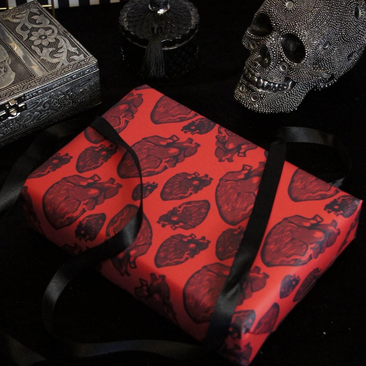 Red And Black Anatomical Heart - Gothic Gift Wrap - The Gothic Stationery Company - Gift Wrap