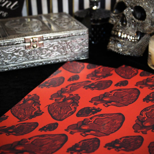 Red And Black Anatomical Heart - Gothic Gift Wrap - The Gothic Stationery Company - Gift Wrap