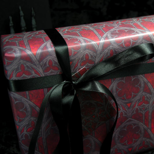 Red Church Window Gothic Wrapping Paper | Gothic Gift Wrap - The Gothic Stationery Company - Gift Wrap