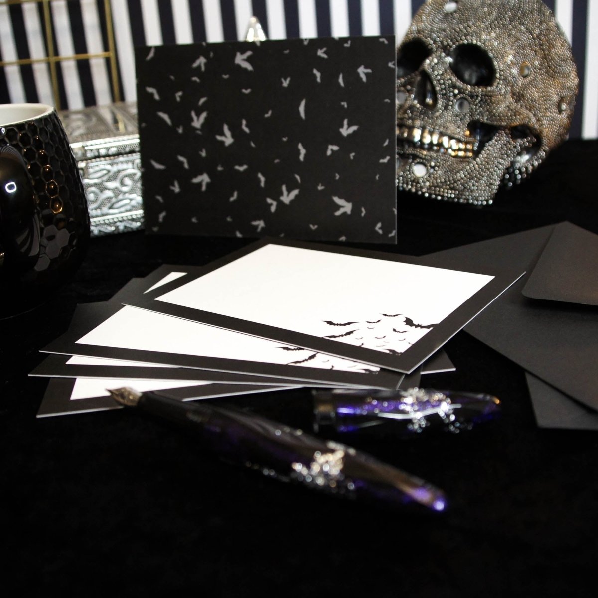 Simple Bat Notecard Writing Set | Grim & Proper - The Gothic Stationery Company - Writing Set