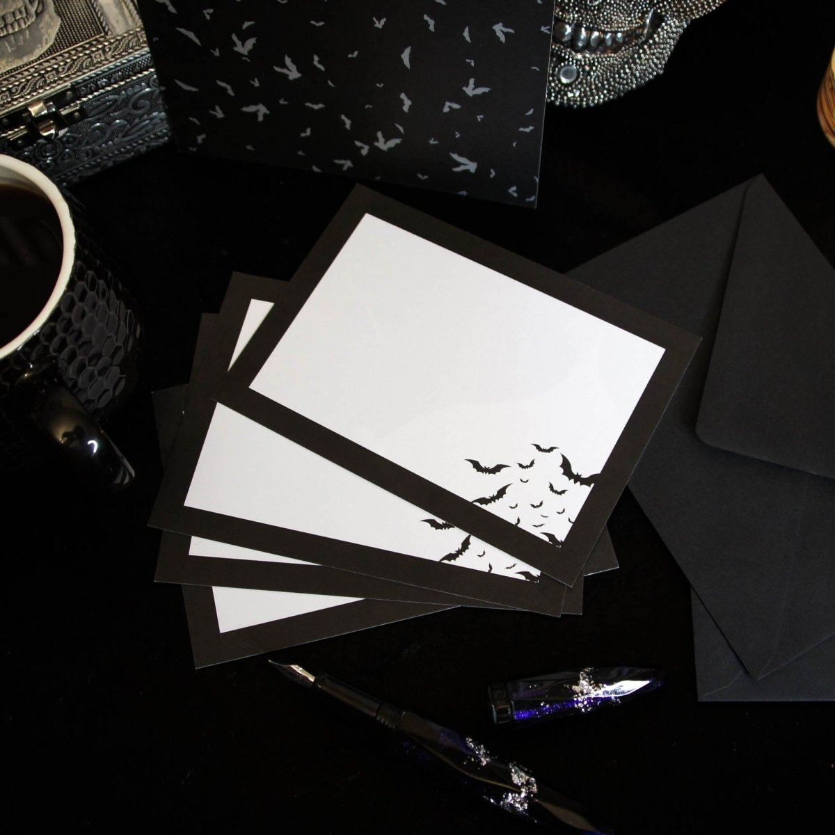 Simple Bat Notecard Writing Set | Grim & Proper - The Gothic Stationery Company - Writing Set