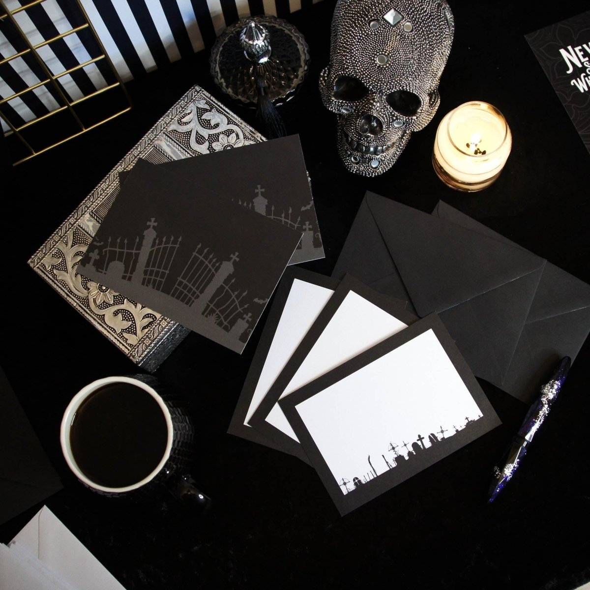 Simple Graveyard Notecard Writing Set | Grim & Proper - The Gothic Stationery Company - Writing Set