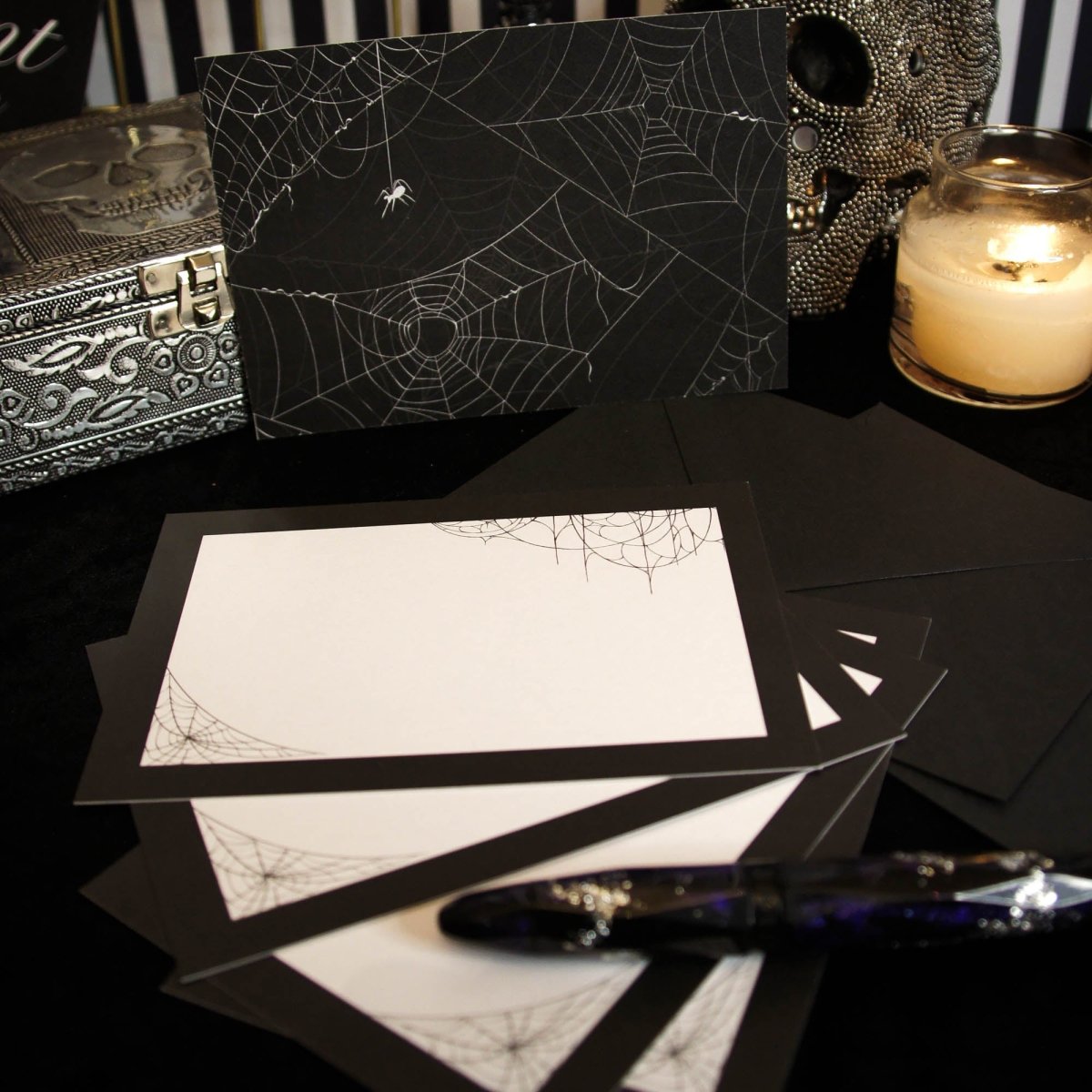 Simple Spiderweb Notecard Writing Set | Grim & Proper - The Gothic Stationery Company - Writing Set