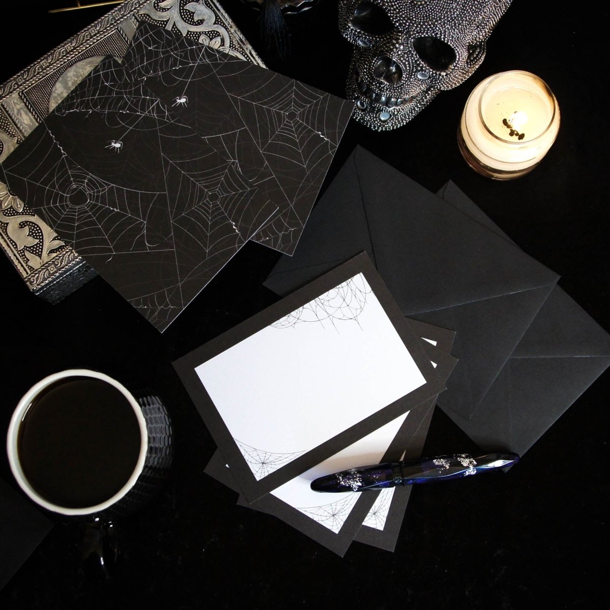 Simple Spiderweb Notecard Writing Set | Grim & Proper - The Gothic Stationery Company - Writing Set