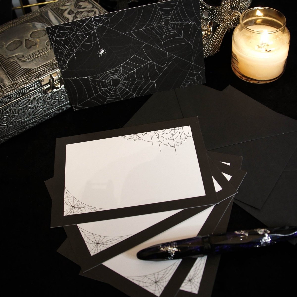 Simple Spiderweb Notecard Writing Set | Grim & Proper - The Gothic Stationery Company - Writing Set
