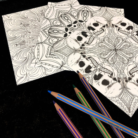 Skull Colouring Cards - The Gothic Stationery Company - cards